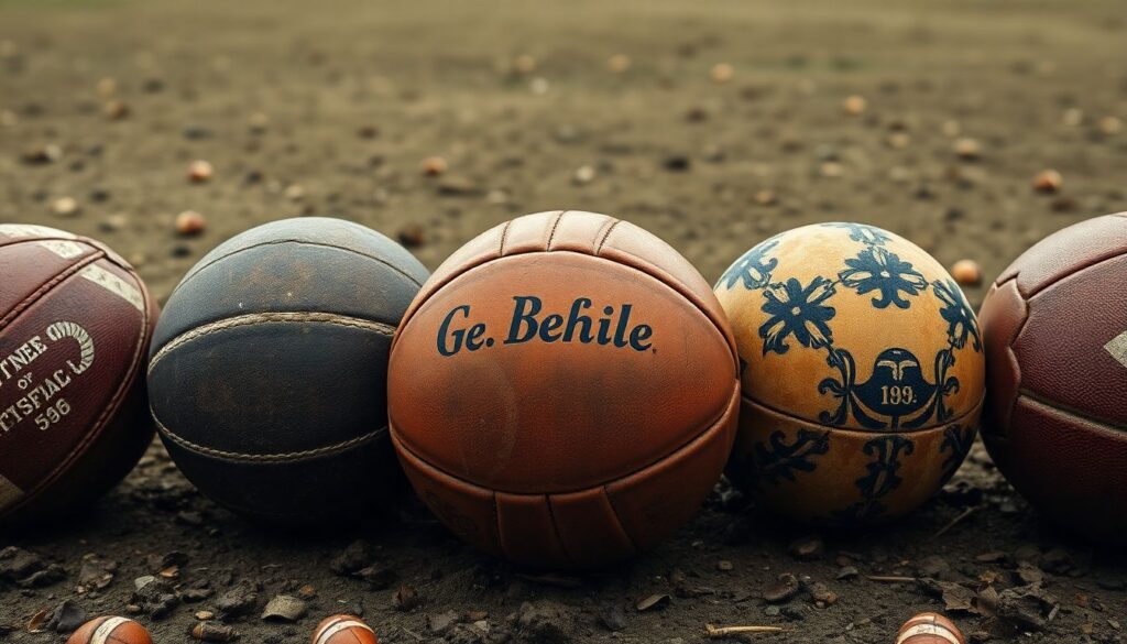 Эволюция футбольных мячей: путь от кожаных шаров до современных технологий Эволюция футбольных мячей: от кожи до высоких технологий - иллюстрация