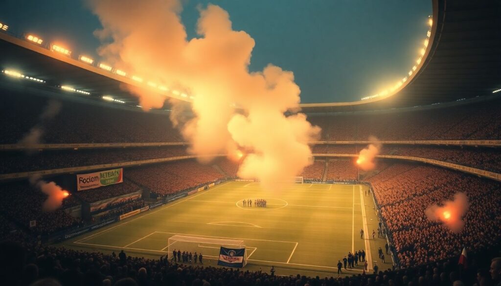 История движения ультрас и их влияние на атмосферу стадиона История возникновения движения ультрас и их влияние на атмосферу стадиона. - иллюстрация