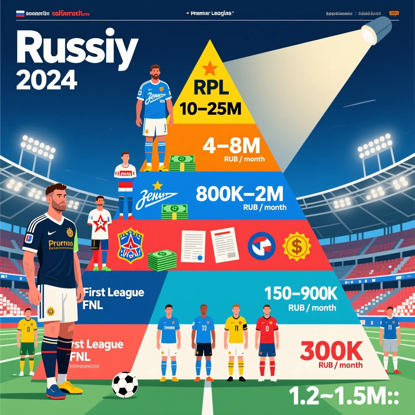 Статистический отчет по РФ: средняя зарплата футболиста в россии в текущем году.