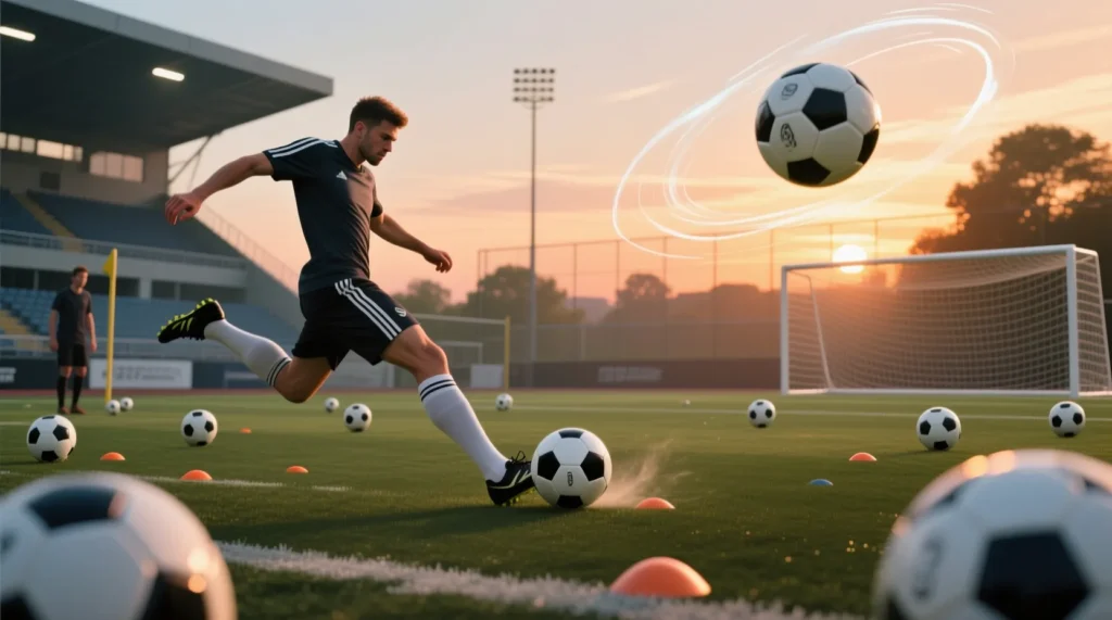 Изящный удар с подкруткой: как правильно исполнять сухой лист футбол с углового. - иллюстрация