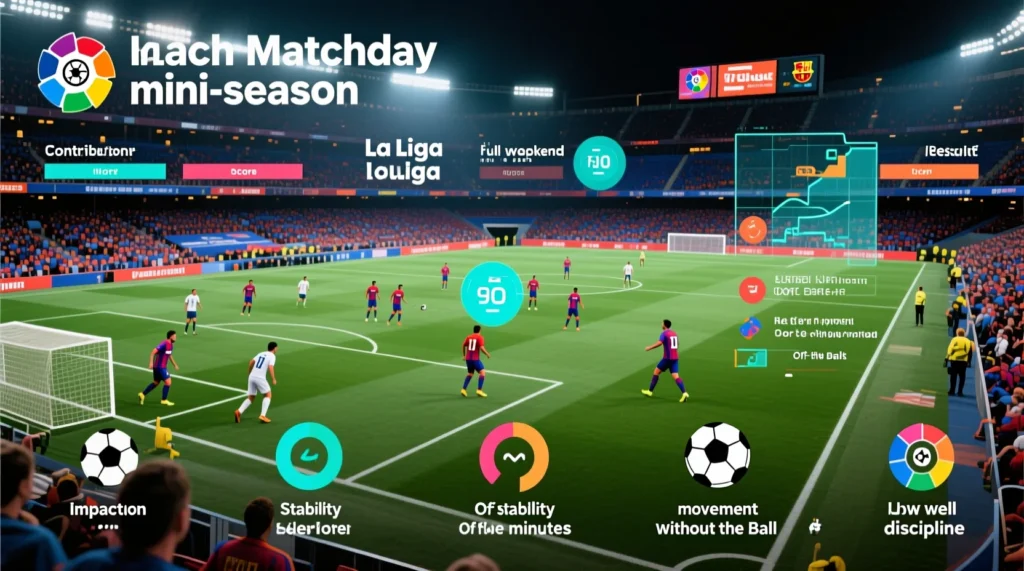 Символическая сборная Ла Лиги: лучшие игроки завершившегося тура Символическая сборная чемпионата Испании: лучшие ла лига игроки по итогам завершившегося тура. - иллюстрация