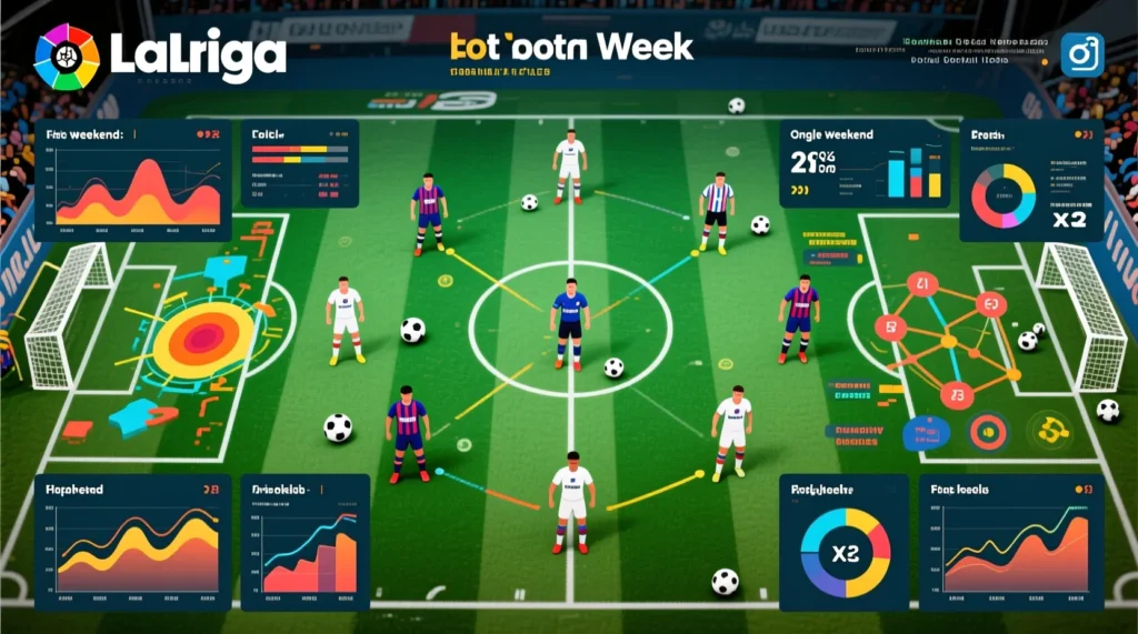 Символическая сборная Ла Лиги: лучшие игроки завершившегося тура Символическая сборная чемпионата Испании: лучшие ла лига игроки по итогам завершившегося тура. - иллюстрация