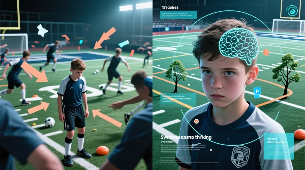 Роль мозга команды в центре поля: центральный полузащитник или плеймейкер это связующее звено. - иллюстрация