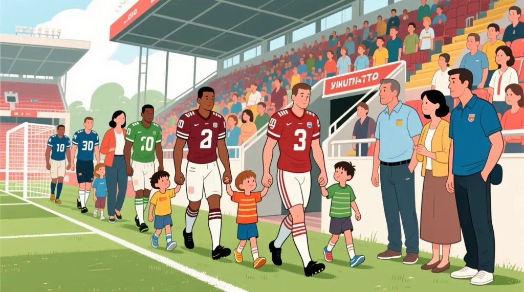 Социальный аспект матчей: зачем футболисты выходят с детьми на поле перед стартом. - иллюстрация