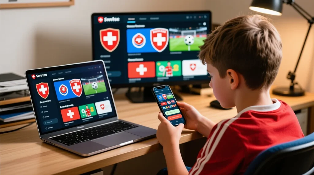 Трансляции лиги Швейцарии: где смотреть в прямом эфире чемпионат швейцарии по футболу игры онлайн сегодня. - иллюстрация