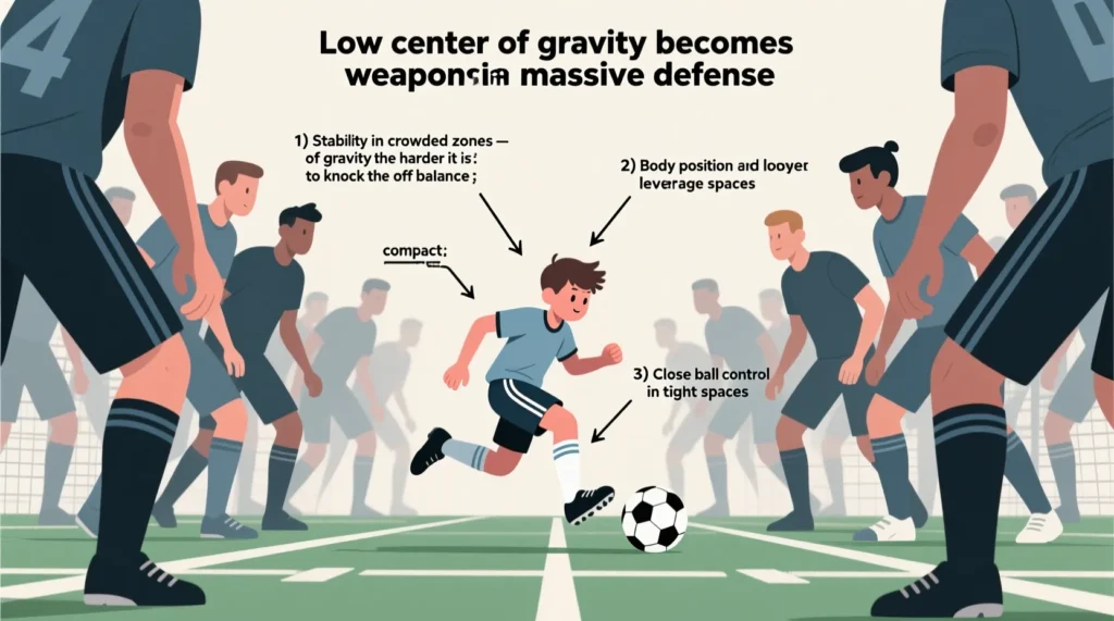 Преимущества низкого центра тяжести: как маленькие футболисты обыгрывают всю оборону. - иллюстрация