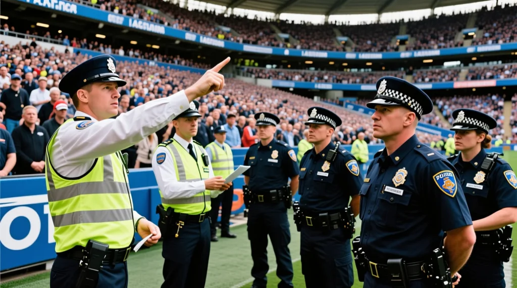 Персонал стадиона и безопасность: что именно делает стюард это человек, отвечающий за порядок на секторе. - иллюстрация