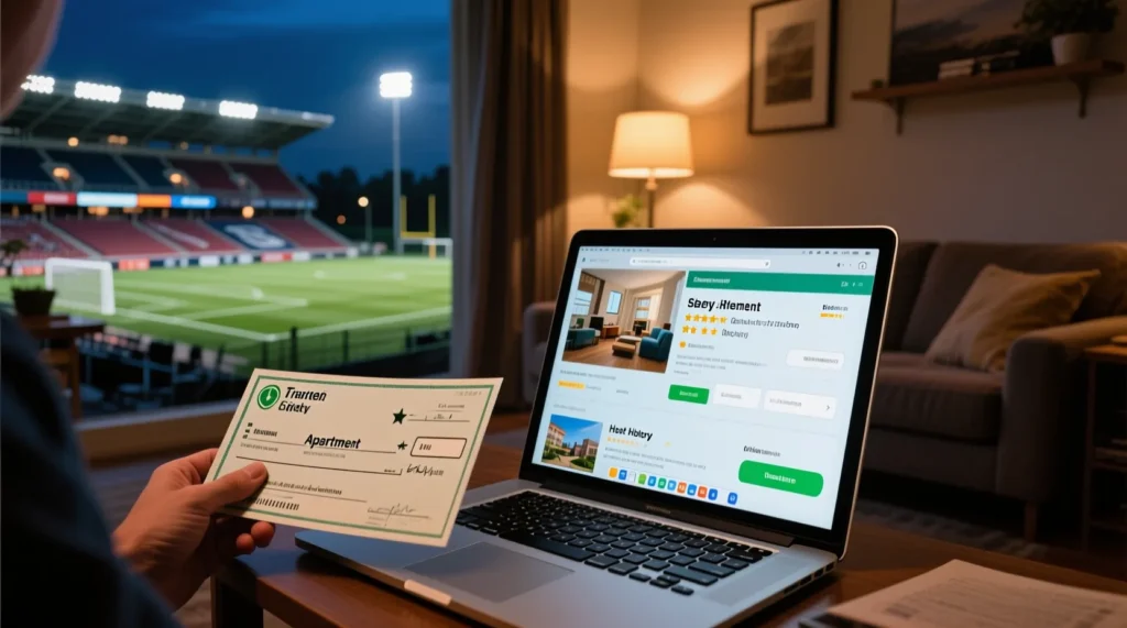 Поездка болельщика на выездной матч: как быстро и выгодно найти посуточно квартира рядом со стадионом команды. - иллюстрация