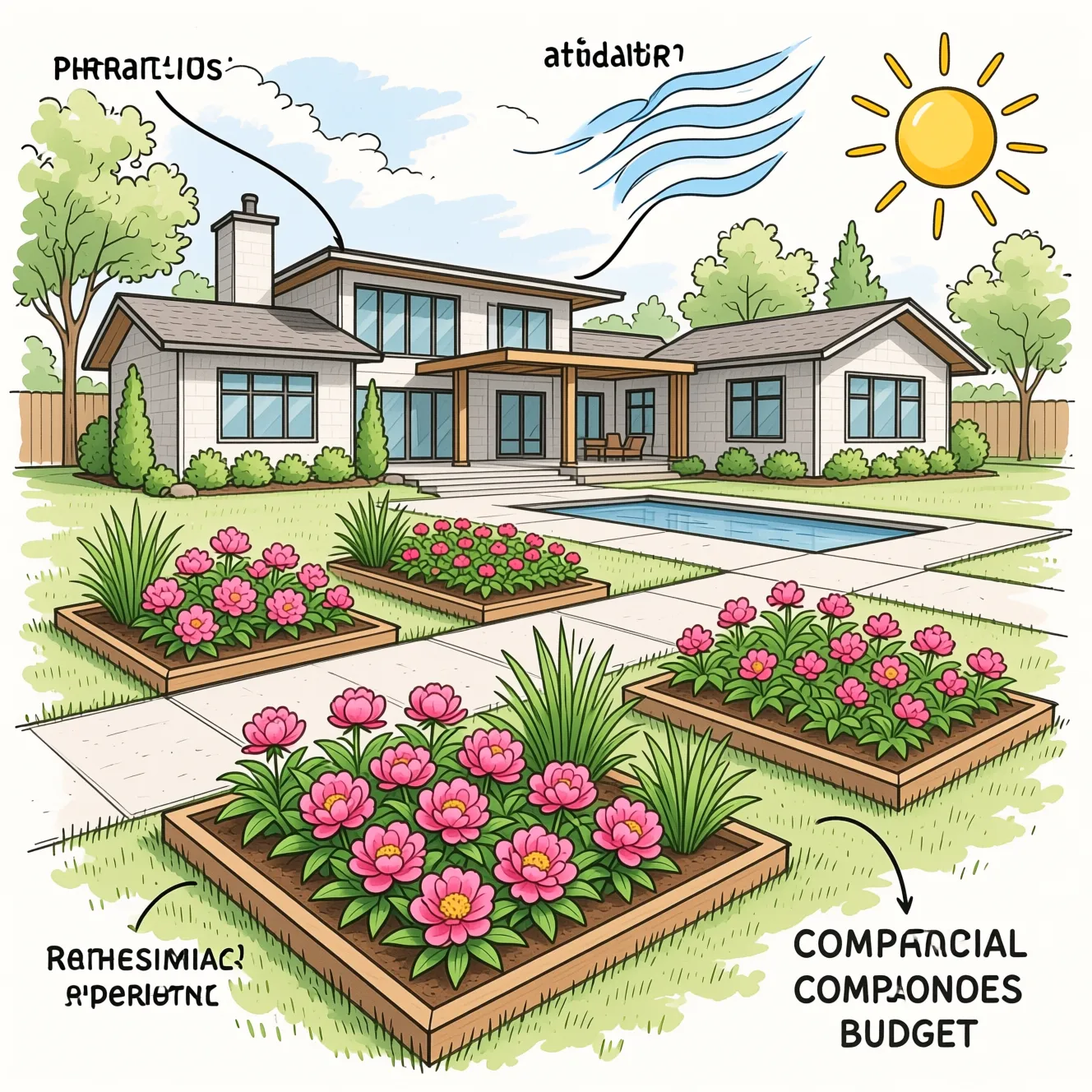 Садоводство и благоустройство клубных баз: какие сорта цветов, такие как пион купить для украшения территории.