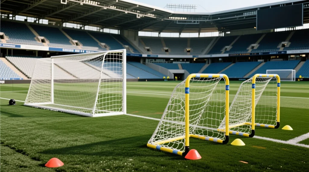 Технический регламент стадиона: официальный размер футбольных ворот для матчей профи Технический регламент оборудования стадиона: каков официальный футбольные ворота размер для профи-матчей. - иллюстрация