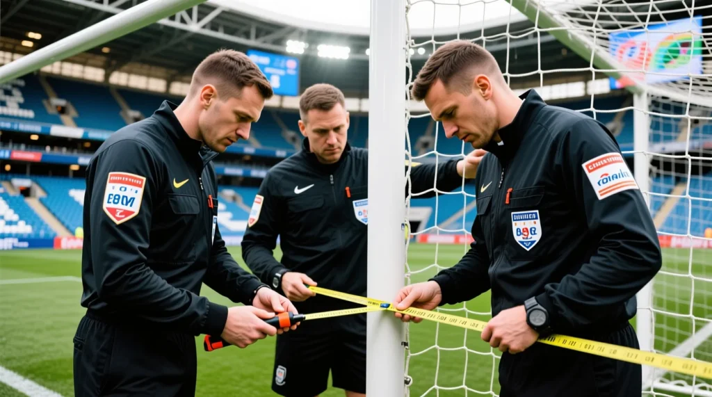 Технический регламент стадиона: официальный размер футбольных ворот для матчей профи Технический регламент оборудования стадиона: каков официальный футбольные ворота размер для профи-матчей. - иллюстрация