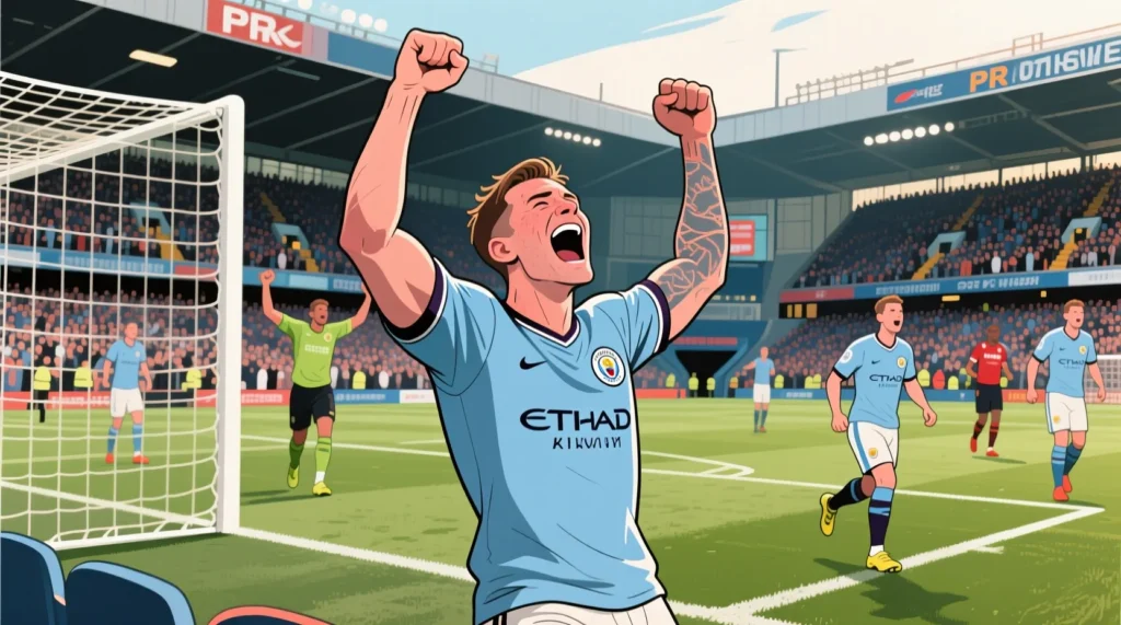 Эмоции на поле: самое запоминающееся празднование гола, ставшее визитной карточкой игрока. - иллюстрация