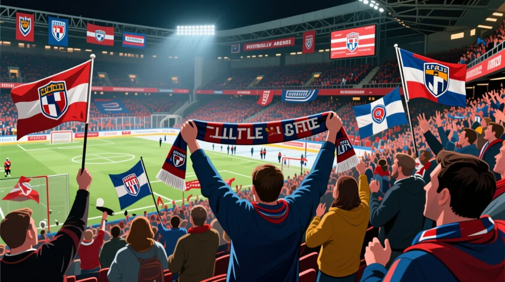 Футбольные фанаты обсуждают ледовые баталии и какая самая лучшая хоккейная команда в россии. - иллюстрация