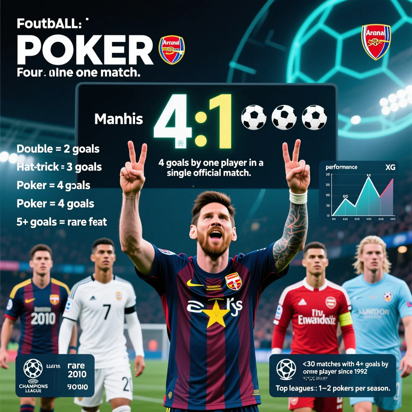 Правильная терминология голов: забить 4 гола в футболе это достижение, называемое покером.