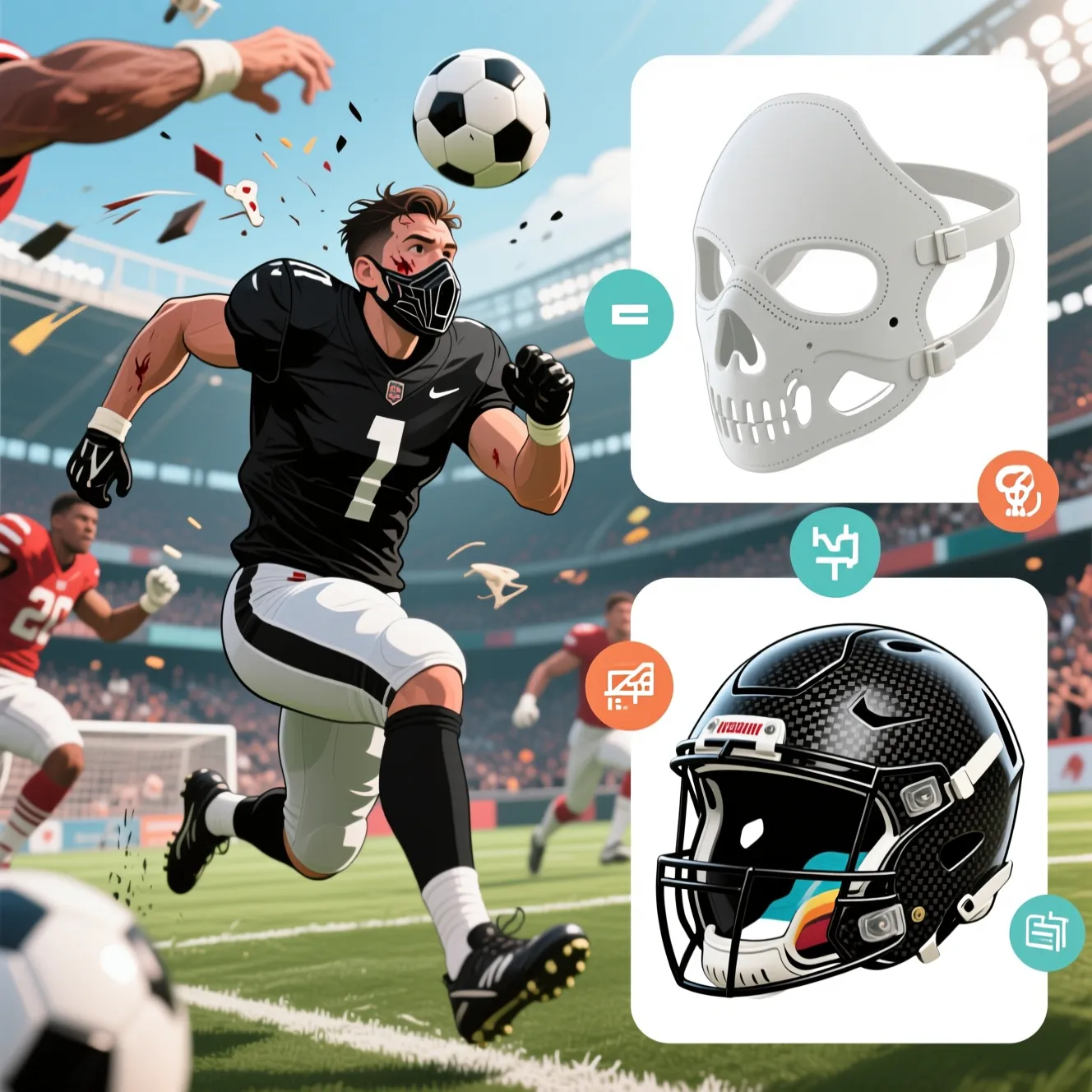 Защита после травм лицевых костей: зачем футболисты носят маски во время официальных игр.