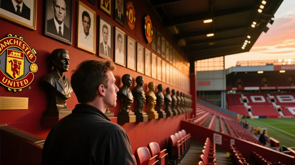 Зал славы клуба «Олд Траффорд»: великие игроки манчестер юнайтед, ставшие легендами мира. - иллюстрация