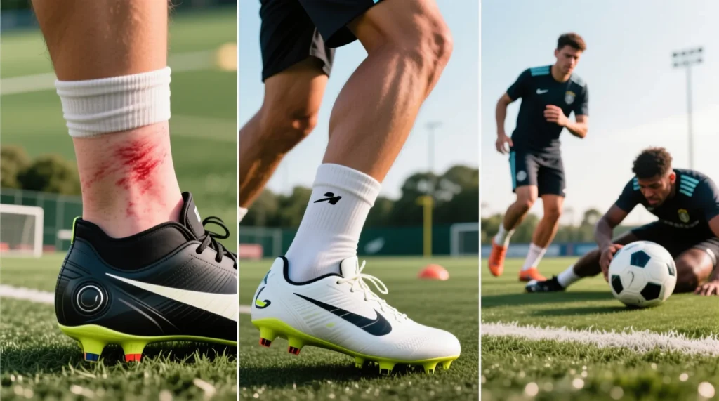 Важные элементы формы игрока: какая деталь экипировки футболиста защищает голеностоп от травм. - иллюстрация