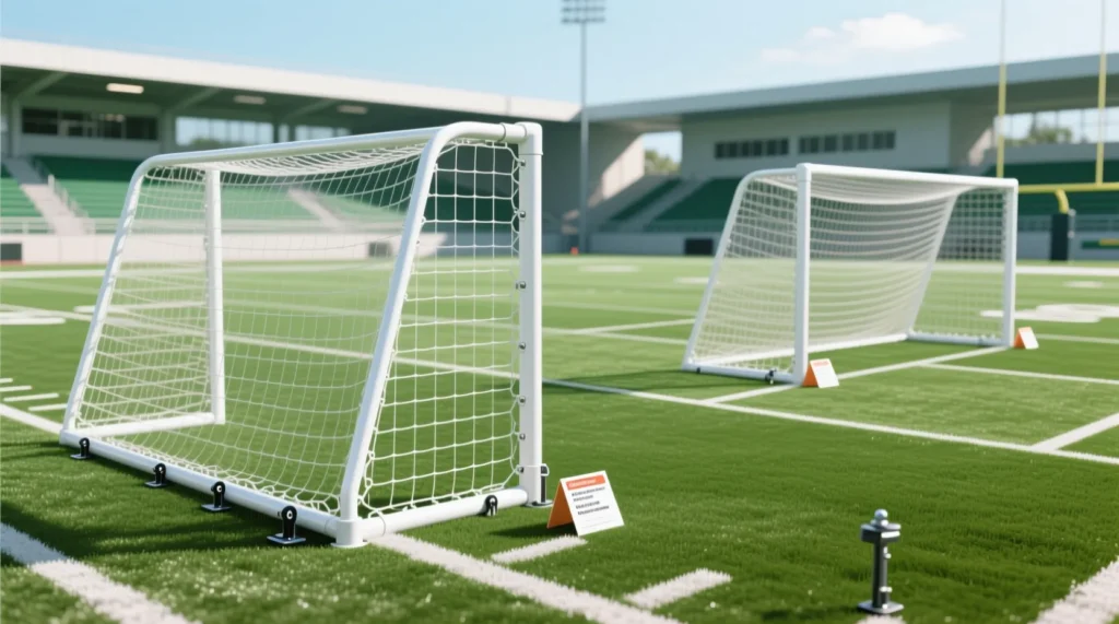 Технические параметры спортивных сооружений: какой стандартный размер футбольных ворот на поле. - иллюстрация