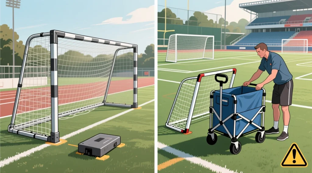 Технические параметры спортивных сооружений: какой стандартный размер футбольных ворот на поле. - иллюстрация