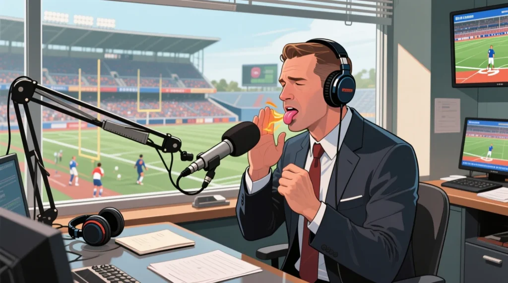 Профессия за комментаторской кабиной: как работает известный футбольный комментатор на матче. - иллюстрация