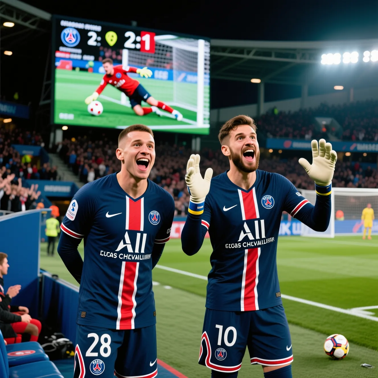 Реакция Шевалье и Забарного на сэйв пенальти Сафонова в матче ПСЖ – Страсбург