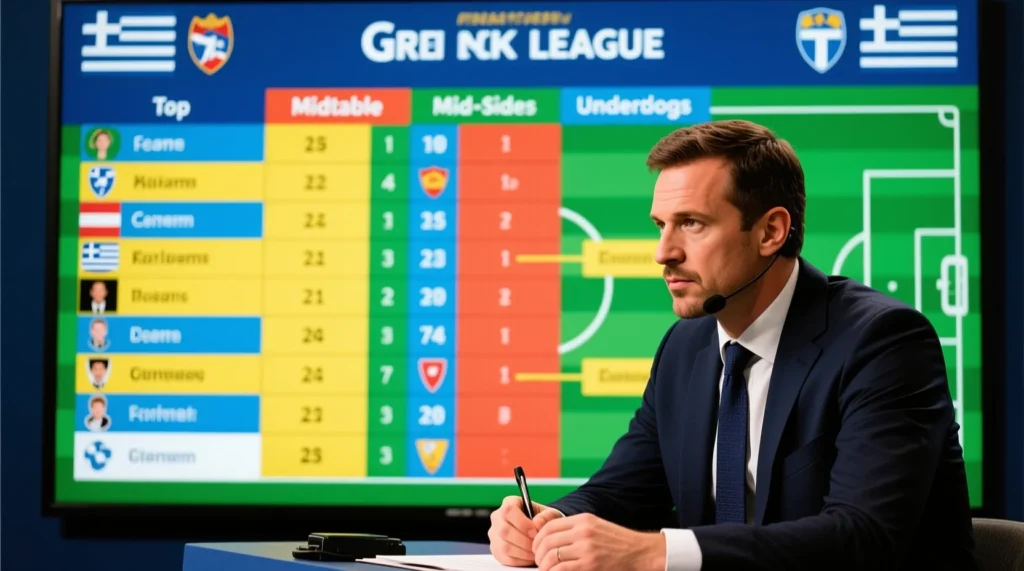 Таблица результативности в греческой Суперлиге: свежая чемпионат греции по футболу турнирная таблица дня. - иллюстрация