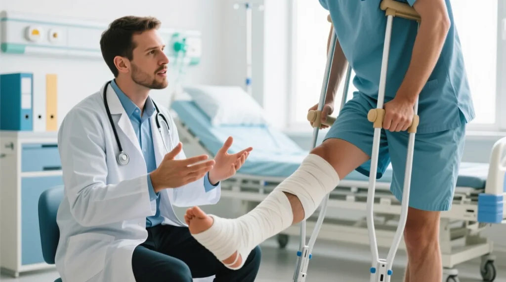 Травматизм в большом спорте: как проходит долгая реабилитация атлета после того, как он получил перелом ноги. - иллюстрация