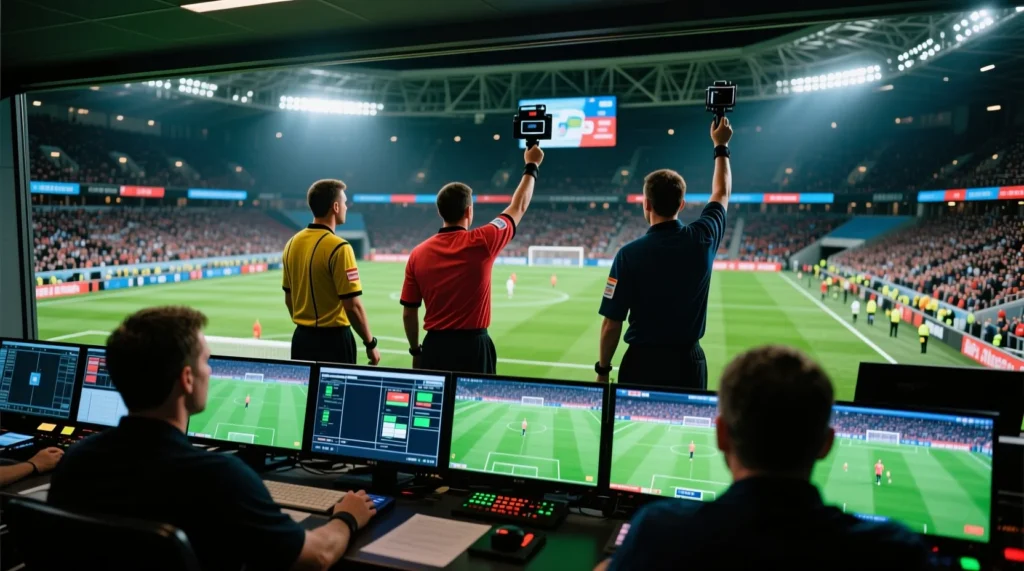 Технологии помощи арбитрам на поле: как современная система видеоповторов изменила ход футбольных матчей. - иллюстрация