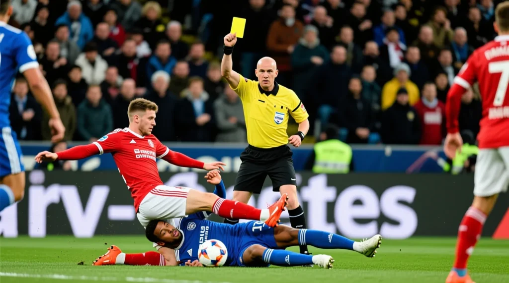 За что дают желтую карточку в футболе: гид по правилам для новичков Гид по футбольным правилам для новичков: подробный список игровых эпизодов, за что дают желтую карточку в футболе. - иллюстрация