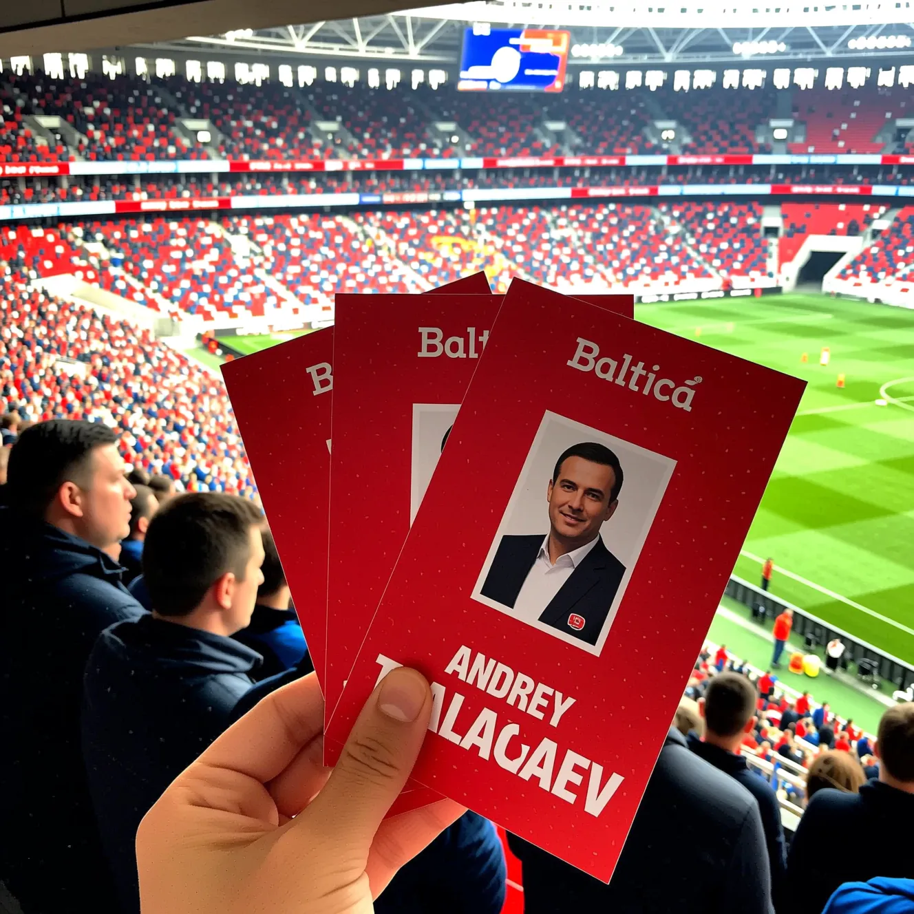 Балтика раздает болельщикам красные карточки с автографом Андрея Талалаева Балтика раздает болельщикам красные карточки с автографом Андрея Талалаева