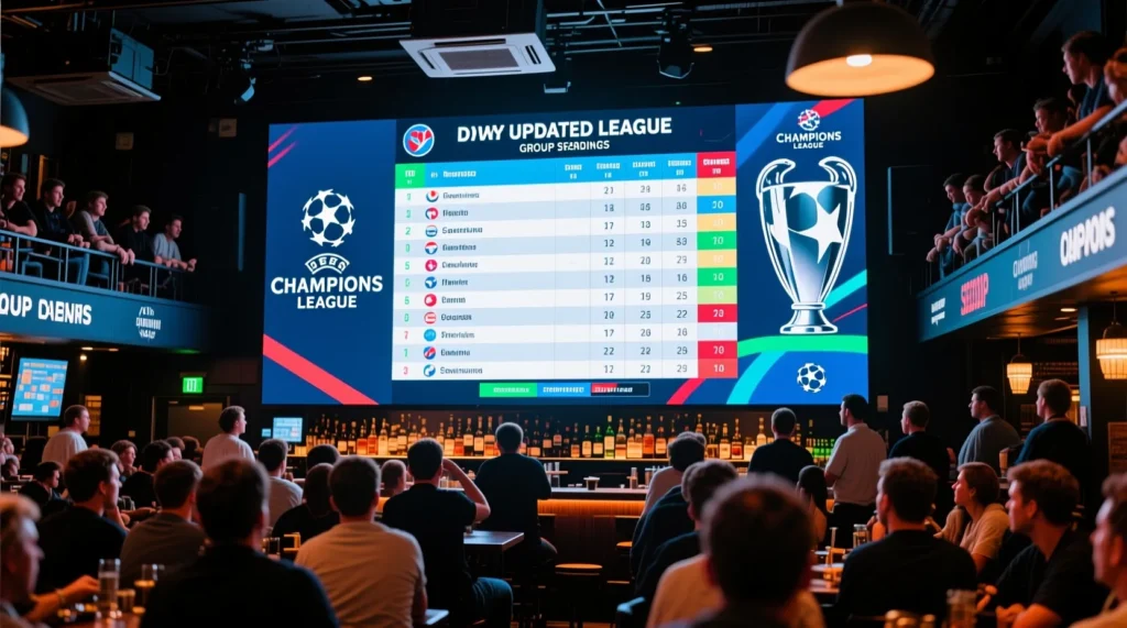 Еврокубки: свежая и обновленная лига чемпионов турнирная таблица после завершения всех игр прошедшего дня. - иллюстрация